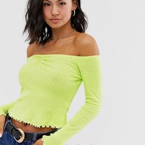 ASOS bardot top in neon pointelle